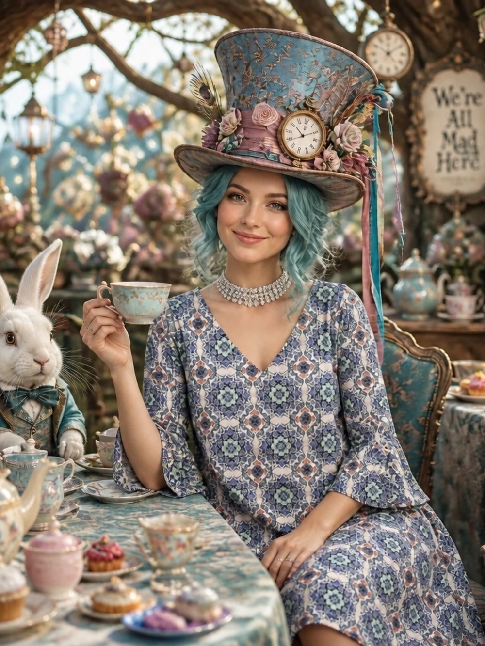 Sami & Jo Blue and Pink Floral Tea Party Mini Dress